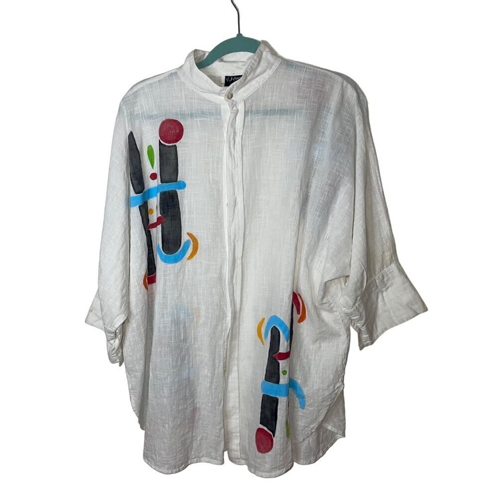 Dilemma New York Vintage Womens Shirt Size XL White Oversized Painted Pure Cotto